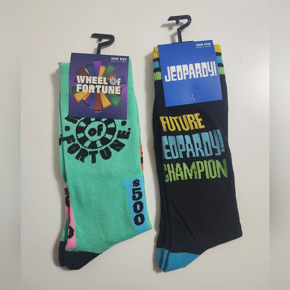 Jeopardy & Wheel Of Fortune Game Show Novelty Crew Socks NWT 2 Pack